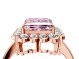 Rose gold Fancy Pink Princess  Halo Cluster Diamond Engagement Ring with Solitaire Band and Prong Setting_68