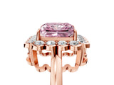 Rose gold Fancy Pink Princess  Halo Cluster Diamond Engagement Ring with Solitaire Band and Prong Setting_69