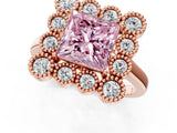 Rose gold Fancy Pink Princess  Halo Diamond Cluster Engagement Ring with Milgrain Bezel Setting and Solitaire Band_28