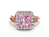 Rose gold Fancy Pink Princess  Halo Diamond Engagement Ring with Filigree Band and Four-Prong Setting_81