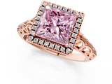 Rose gold Fancy Pink Princess  Halo Diamond Engagement Ring with Intricate Filigree Band and Four-Prong Setting_1