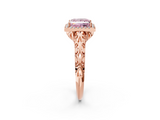 Rose gold Fancy Pink Princess  Halo Diamond Engagement Ring with Intricate Filigree Band and Four-Prong Setting_2