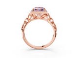 Rose gold Fancy Pink Princess  Halo Diamond Engagement Ring with Intricate Filigree Band and Four-Prong Setting_3