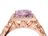 Rose gold Fancy Pink Princess  Halo Diamond Engagement Ring with Intricate Filigree Band and Four-Prong Setting_4