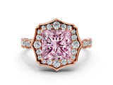 Rose gold Fancy Pink Princess  Halo Diamond Engagement Ring with Milgrain Band and Four-Prong Setting_16
