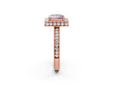 Rose gold Fancy Pink Princess  Halo Diamond Engagement Ring with Milgrain Pave Band and Four-Prong Setting_161