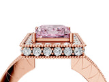 Rose gold Fancy Pink Princess  Halo Diamond Engagement Ring with Milgrain Pave Band and Four-Prong Setting_163