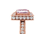 Rose gold Fancy Pink Princess  Halo Diamond Engagement Ring with Milgrain Pave Band and Four-Prong Setting_164