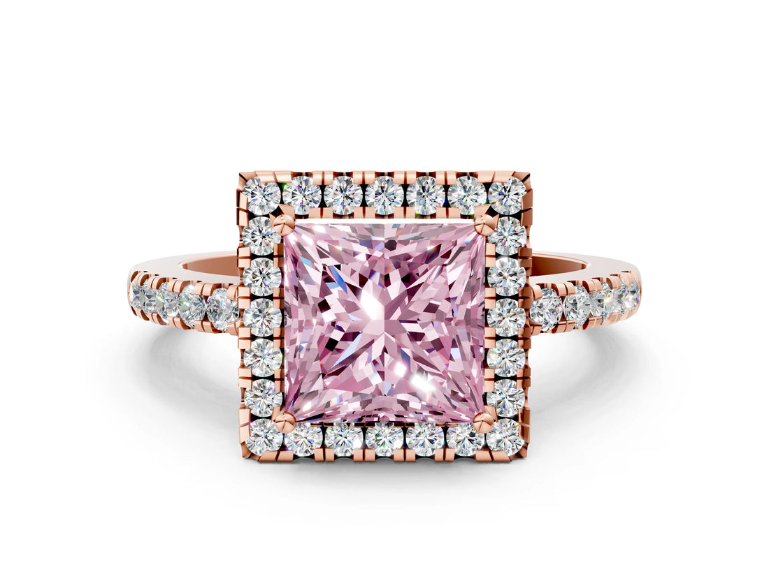Rose gold Fancy Pink Princess  Halo Diamond Engagement Ring with Pavé Band and Four-Prong Setting_51