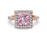 Rose gold Fancy Pink Princess  Halo Diamond Engagement Ring with Pavé Band and Four-Prong Setting_51