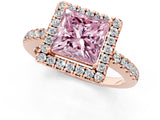 Rose gold Fancy Pink Princess  Halo Diamond Engagement Ring with Pavé Band and Four-Prong Setting_52