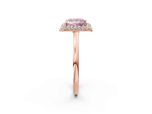 Rose gold Fancy Pink Princess  Halo Diamond Engagement Ring with Solitaire Band and Four-Prong Setting