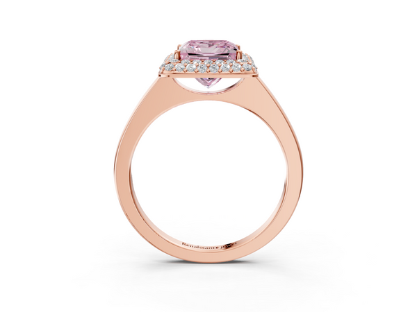 Rose gold Fancy Pink Princess  Halo Diamond Engagement Ring with Solitaire Band and Four-Prong Setting
