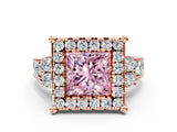 Rose gold Fancy Pink Princess  Halo Diamond Engagement Ring with Split Shank and Four-Prong Setting_23