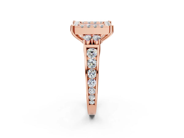 Rose gold Fancy Pink Princess  Halo Diamond Engagement Ring with Split Shank and Four-Prong Setting