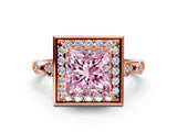 Rose gold Fancy Pink Princess  Halo Diamond Engagement Ring with Twisted Band and Four-Prong Setting 2