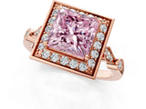 Rose gold Fancy Pink Princess  Halo Diamond Engagement Ring with Twisted Band and Four-Prong Setting 3