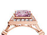 Rose gold Fancy Pink Princess  Halo Diamond Engagement Ring with Twisted Band and Four-Prong Setting