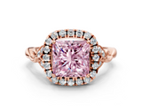 Rose gold Fancy Pink Princess  Halo Diamond Engagement Ring with Vintage-Inspired Band and Four-Prong Setting_3