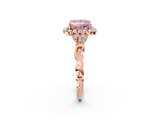 Rose gold Fancy Pink Princess  Halo Diamond Engagement Ring with Vintage-Inspired Band and Four-Prong Setting_5
