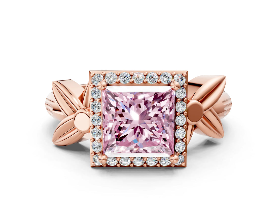 Rose gold Fancy Pink Princess  Halo Diamond Floral Band with Four-Prong Setting_36