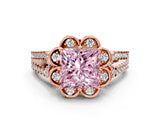 Rose gold Fancy Pink Princess  Halo Diamond Floral Split Shank Engagement Ring 1