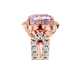Rose gold Fancy Pink Princess  Halo Diamond Floral Split Shank Engagement Ring