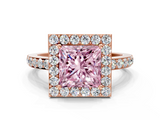 Rose gold Fancy Pink Princess  Halo Diamond Pavé Band Ring with Prong Setting