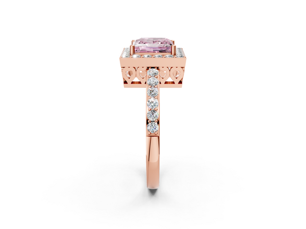 Rose gold Fancy Pink Princess  Halo Diamond Pavé Band Ring with Prong Setting