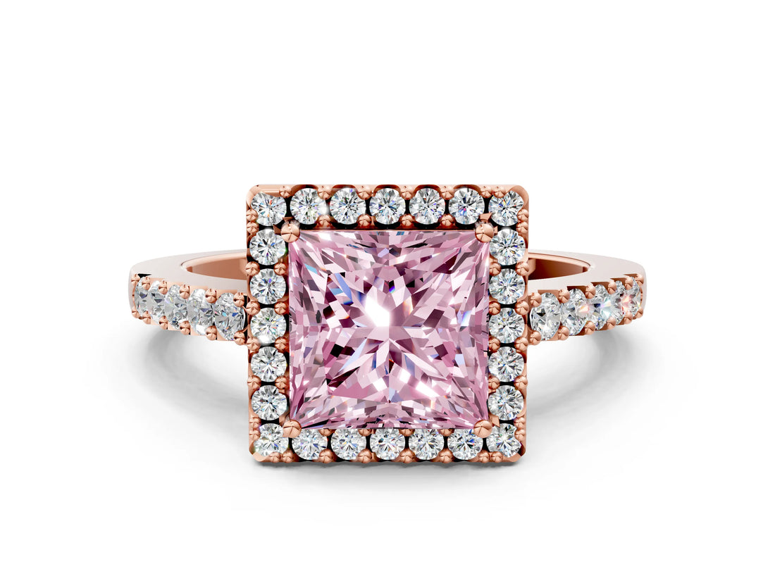 Rose gold Fancy Pink Princess  Halo Diamond Pavé Solitaire Ring_33