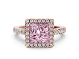 Rose gold Fancy Pink Princess  Halo Diamond Pavé Solitaire Ring_33