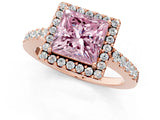Rose gold Fancy Pink Princess  Halo Diamond Pavé Solitaire Ring_34