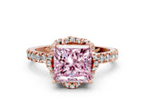 Rose gold Fancy Pink Princess  Halo Diamond Pave Band Ring with Four-Prong Setting_15