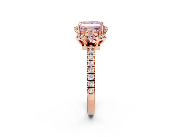 Rose gold Fancy Pink Princess  Halo Diamond Pave Band Ring with Four-Prong Setting