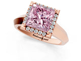 Rose gold Fancy Pink Princess  Halo Diamond Ring with Cathedral Band and Four-Prong Setting_30