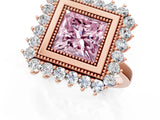 Rose gold Fancy Pink Princess  Halo Diamond Ring with Milgrain Edge and Round Prong Setting_28
