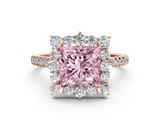 Rose gold Fancy Pink Princess  Halo Diamond Ring with Pavé Band and Prong Setting_17