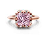 Rose gold Fancy Pink Princess  Halo Diamond Ring with Round Cluster Setting, Solitaire Band, and Four-Prong Setting_29
