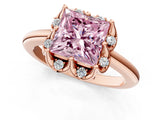 Rose gold Fancy Pink Princess  Halo Diamond Ring with Round Cluster Setting, Solitaire Band, and Four-Prong Setting_30