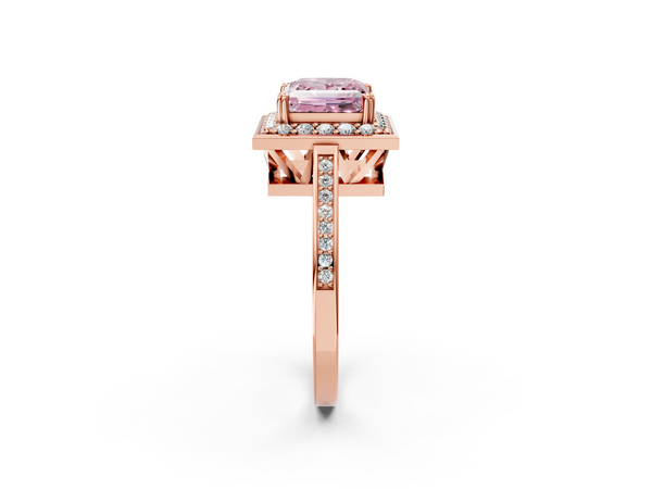 Rose gold Fancy Pink Princess Cut Diamond Halo Ring with Split Shank and Four-Prong Setting