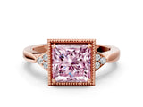 Rose gold Fancy Pink Princess  Halo Diamond Ring with Tapered Band and Four-Prong Setting_3
