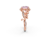 Rose gold Fancy Pink Princess  Halo Diamond Ring with Vintage Split Shank and Four-Prong Setting_2