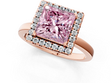 Rose gold Fancy Pink Princess  Halo Diamond Solitaire with Pavé Band and Four-Prong Setting_1