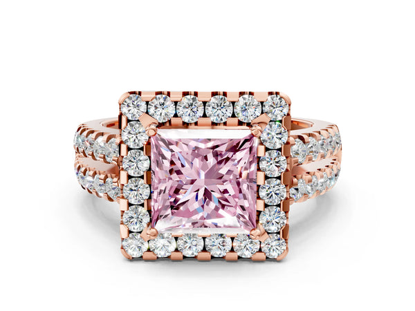 Rose gold Fancy Pink Princess  Halo Diamond Split Shank Engagement Ring with Prong Setting