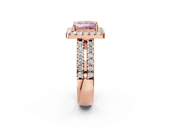 Rose gold Fancy Pink Princess  Halo Diamond Split Shank Engagement Ring with Prong Setting