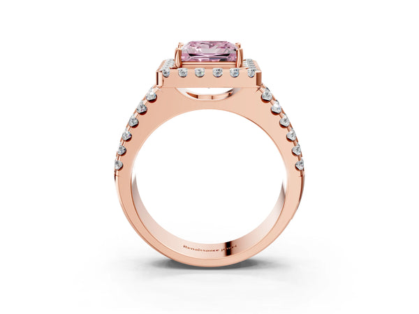 Rose gold Fancy Pink Princess  Halo Diamond Split Shank Engagement Ring with Prong Setting