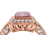 Rose gold Fancy Pink Princess  Halo Diamond Split Shank Ring with Milgrain Detail_33