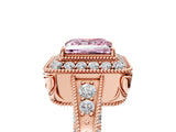 Rose gold Fancy Pink Princess  Halo Diamond Split Shank Ring with Milgrain Detail_34
