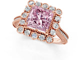 Rose gold Fancy Pink Princess  Halo Milgrain Pave Diamond Ring with Four-Prong Setting 1