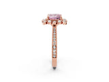 Rose gold Fancy Pink Princess  Halo Milgrain Pave Diamond Ring with Four-Prong Setting 2